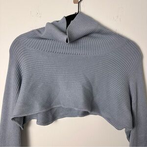 Nasty Gal (10) Blue Turtleneck Crop Shrug Sweater - Ribbed Knit Layering Piece